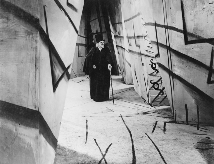The Cabinet of Dr. Caligari: angled set design and sharp painted shadows.