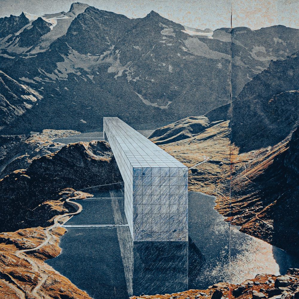 Superstudio, Continuous Monument: a gridded megastructure covering a natural landscape.