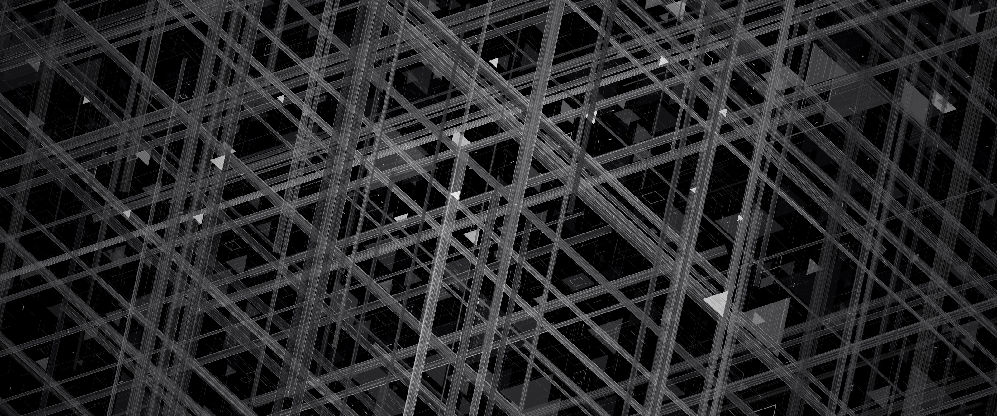 Stable frame of the P1·103N1X opening animation: on black, three families of diagonal metallic lamellae, fine scratches, bright triangular facets, and dark pockets form a Widmanstätten pattern.